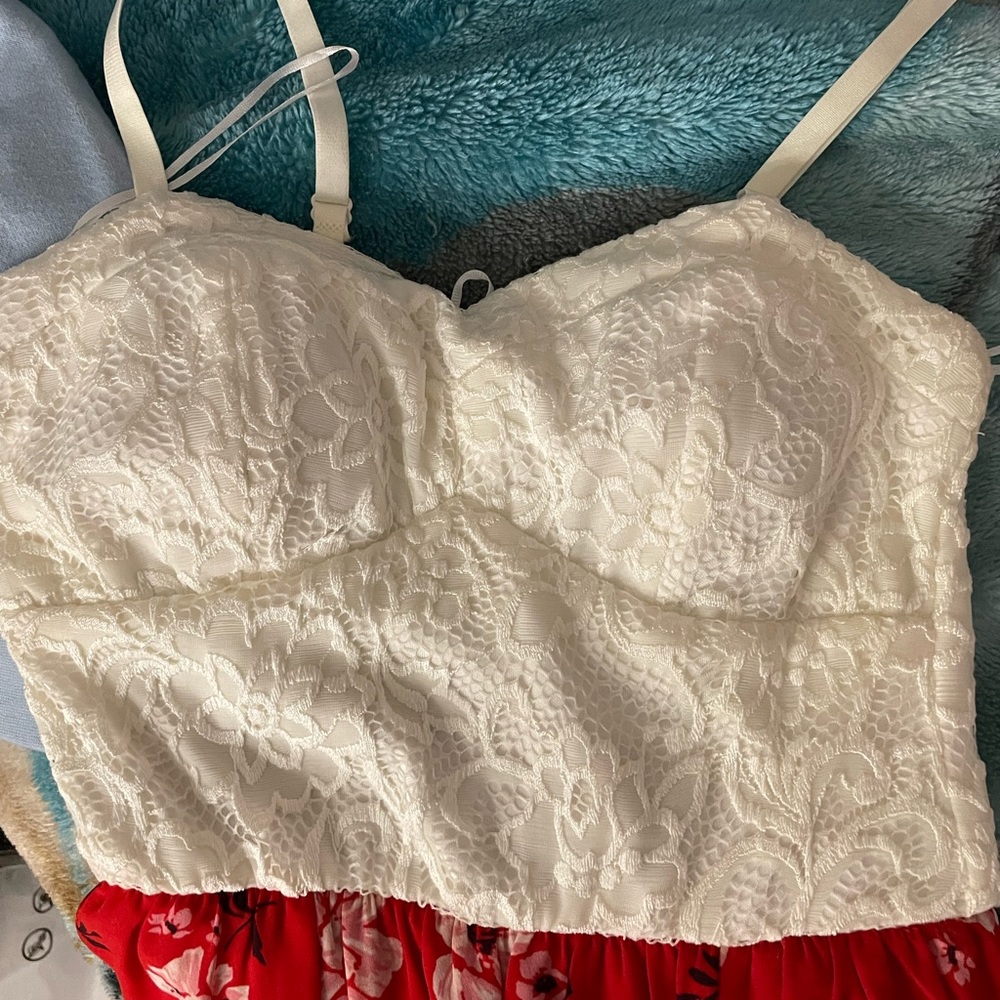 - Long red and white dress